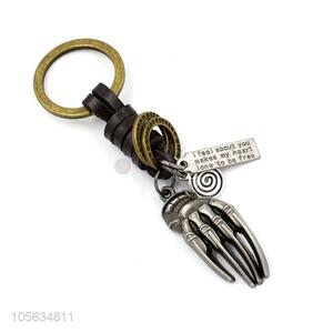 Direct factory vintage hand bone shape alloy key chain matte key ring for men