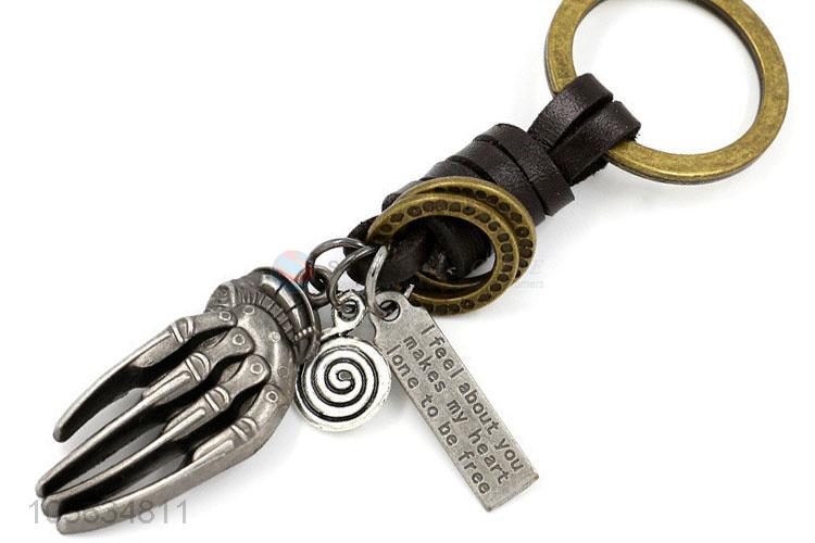 Direct factory vintage hand bone shape alloy key chain matte key ring for men