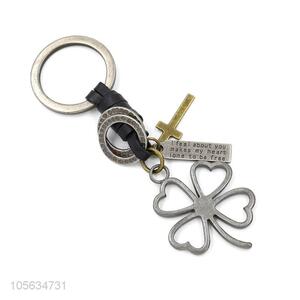 New arrival vintage four-leaf clover shape alloy key chain matte key ring for men