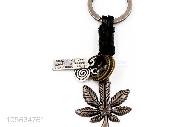 Superior factory retro matte alloy leaf shape key ring key holder for men