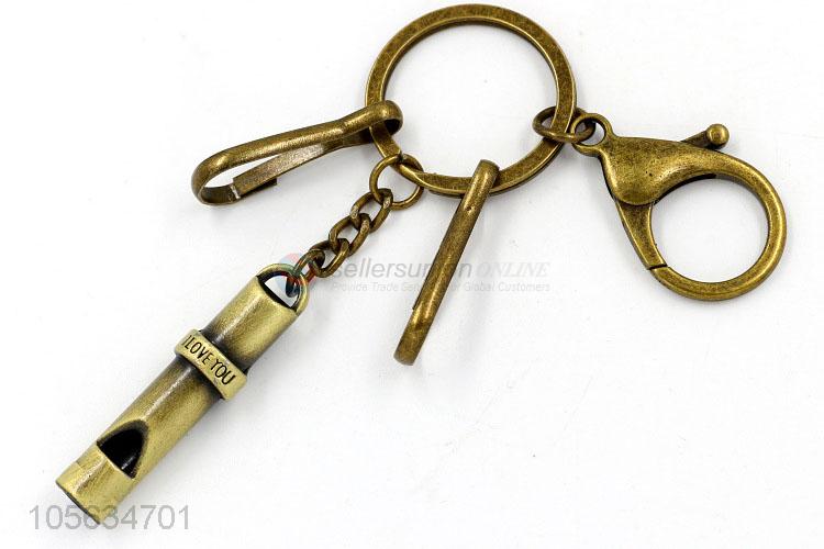 Promotional men favor retro alloy whistle shape key chain key holder