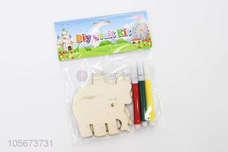 Wholesale Cute Elephant Shape Wooden DIY Colour Craft Kits