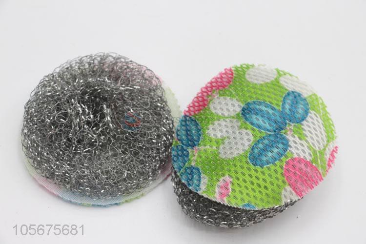 Top quality kitchen supplies steel wire ball with printed cleaning cloth