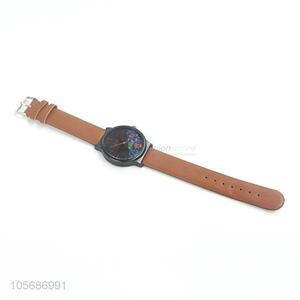 Popular Printing Alloy Watch With Leather Watchband