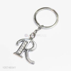 Factory customized letter R shape zinc alloy keyrings metal key chain