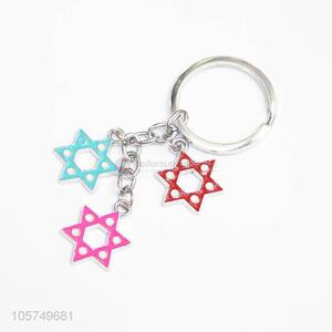 Factory sales six-pointed star shape zinc alloy key chains enamel metal keyrings