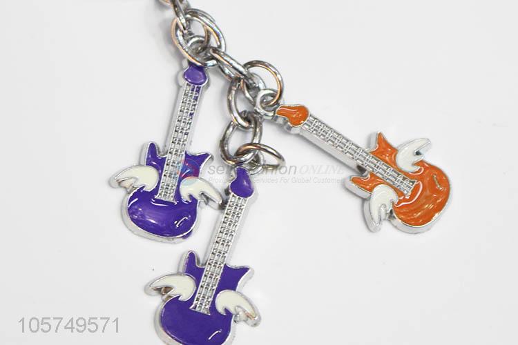 Premium quality guitar shape zinc alloy key chains enamel metal keyrings