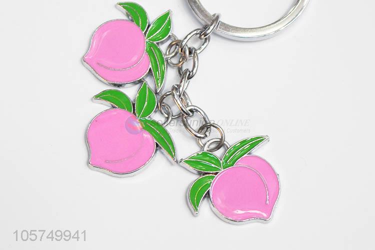 New arrival peach shape zinc alloy key chains enamel metal keyrings