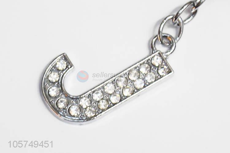 New products letter J shape zinc alloy key chains metal keyrings