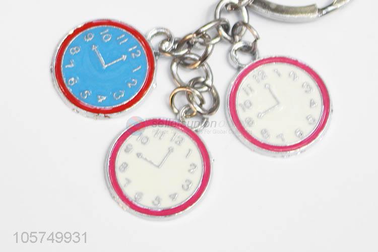 Recent design round clock shape zinc alloy key chains enamel metal keyrings