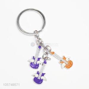 Premium quality guitar shape zinc alloy key chains enamel metal keyrings