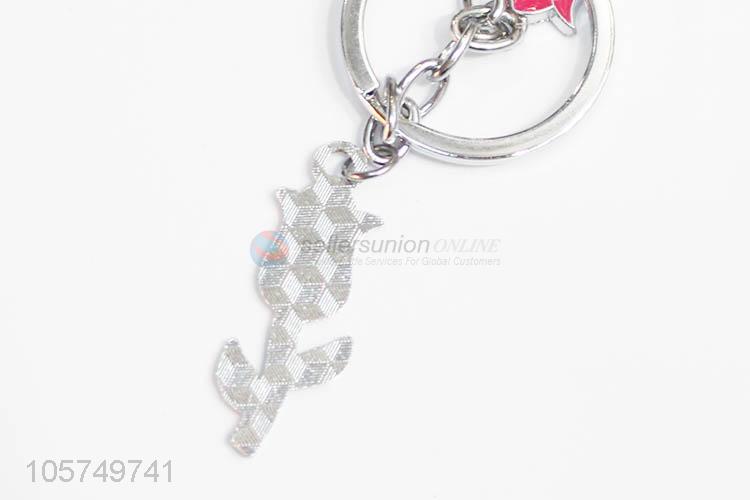 Popular design rose shape zinc alloy key chains enamel metal keyrings