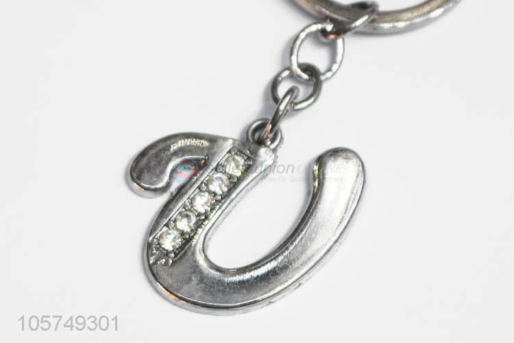 New style custom letter U shape zinc alloy keyrings metal key chain