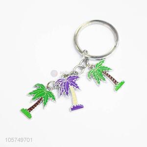 Low price coconut tree shape zinc alloy key chains enamel metal keyrings