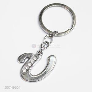 New style custom letter U shape zinc alloy keyrings metal key chain