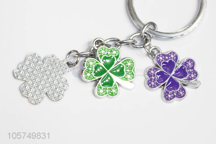 Wholesale four-leaf clover shape zinc alloy key chains enamel metal keyrings