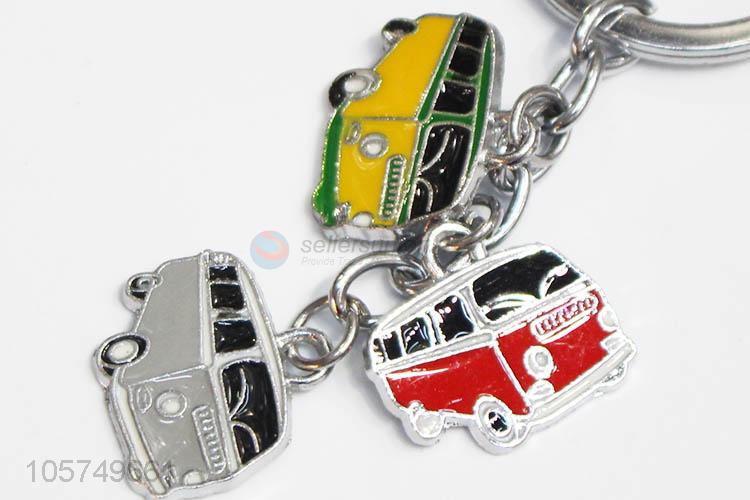 Promotional cheap bus shape zinc alloy key chains enamel metal keyrings