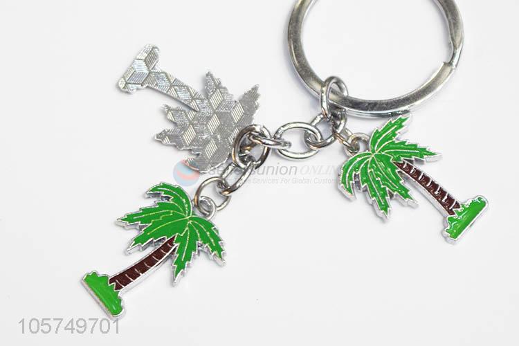 Low price coconut tree shape zinc alloy key chains enamel metal keyrings