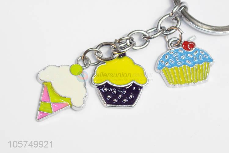 China factory custom dessert shape zinc alloy key chains enamel metal keyrings