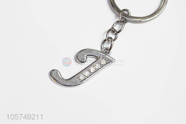 High sales letter J shape zinc alloy key chains metal keyrings