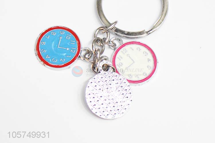 Recent design round clock shape zinc alloy key chains enamel metal keyrings