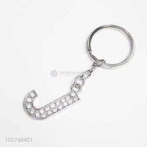 New products letter J shape zinc alloy key chains metal keyrings