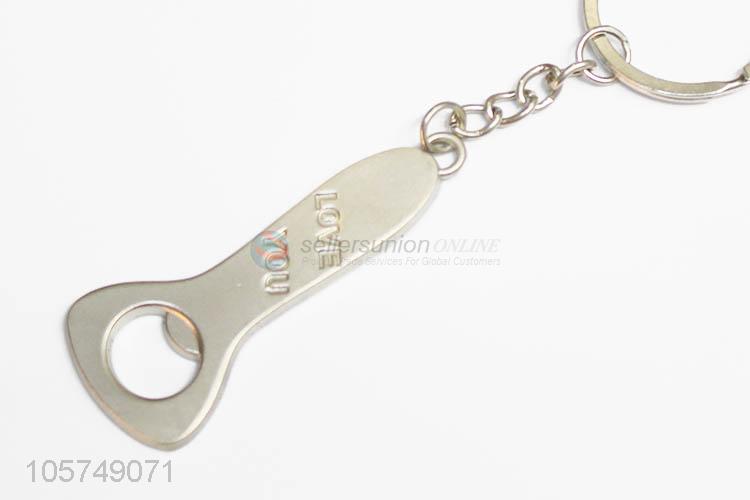 Factory sales bottle opener shape zinc alloy key chains metal keyrings