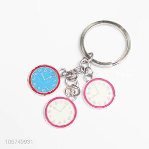 Recent design round clock shape zinc alloy key chains enamel metal keyrings