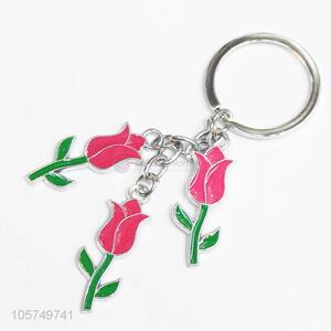 Popular design rose shape zinc alloy key chains enamel metal keyrings