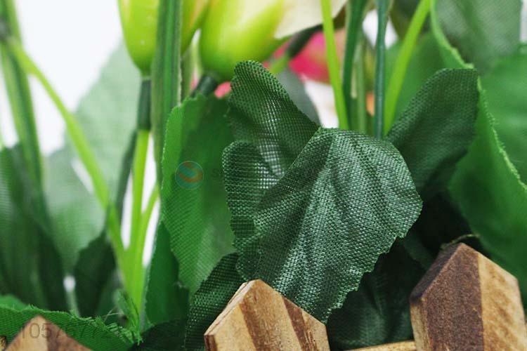 Lowest Price Artificial Flower in Wooden Fence Pot