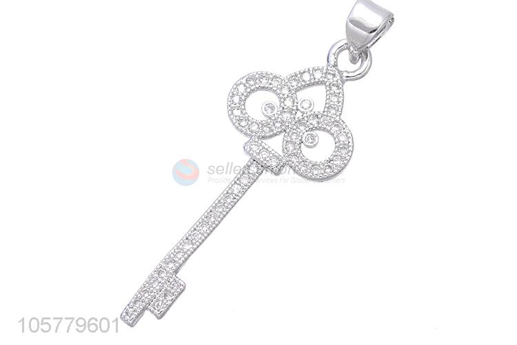 New Arrival Key Shape Copper Necklace Pendant With Inlay Zircon