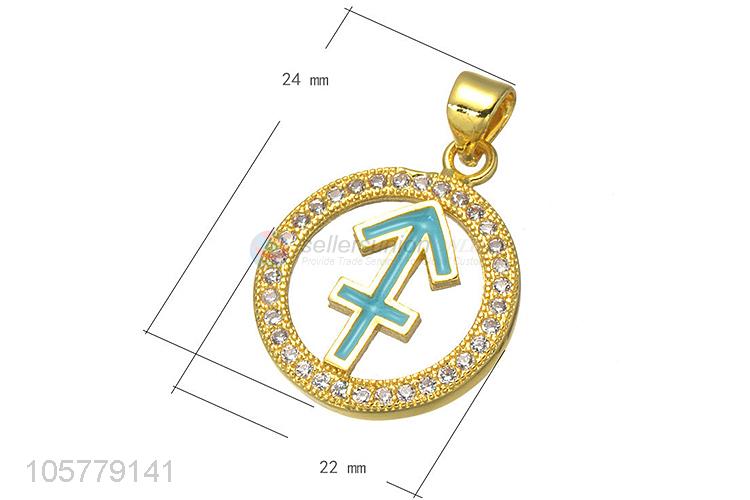 Latest Constellation Symbol Inlay Zircon Copper Necklace Pendant