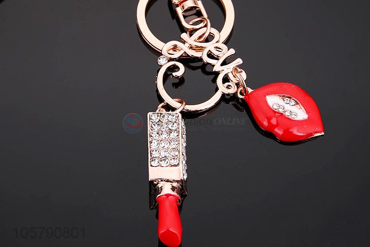 Popular Wholesale Alloy Diamond Lipstick Lipstick and Lip Pendant Keychain