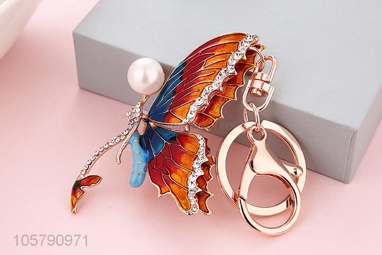 Wholesale Top Quality Alloy Butterfly Shaped Diamond Keychain