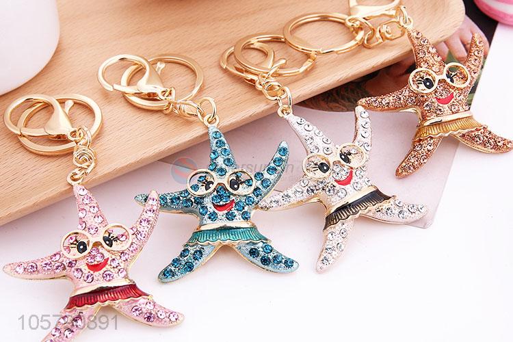 Recent Design Diamond Starfish Alloy Keychain Girls Fashion Bag Pendant