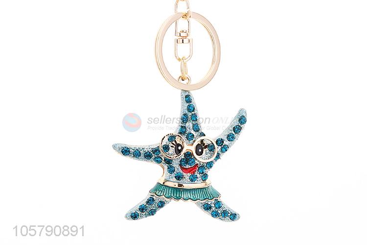 Recent Design Diamond Starfish Alloy Keychain Girls Fashion Bag Pendant