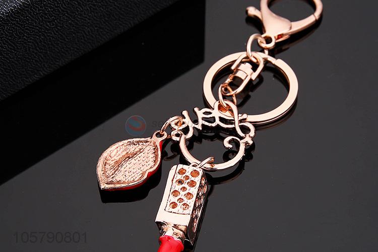 Popular Wholesale Alloy Diamond Lipstick Lipstick and Lip Pendant Keychain