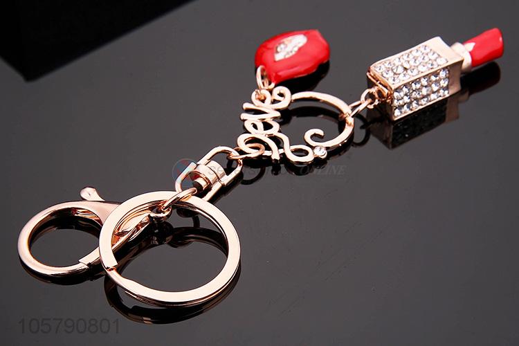 Popular Wholesale Alloy Diamond Lipstick Lipstick and Lip Pendant Keychain