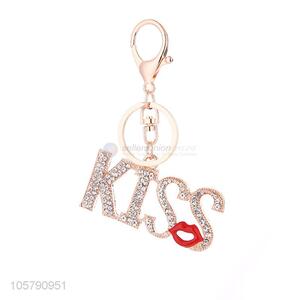 Excellent Quality Red Lip Diamond KISS Alloy Keychain for Women Handbag Decoration