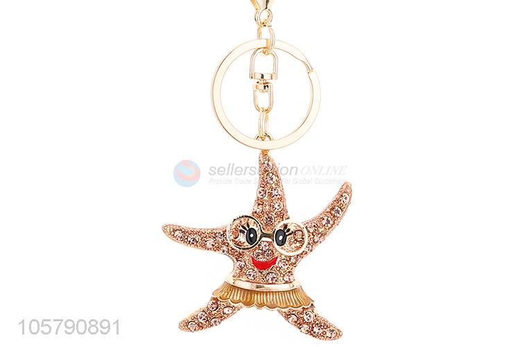 Recent Design Diamond Starfish Alloy Keychain Girls Fashion Bag Pendant