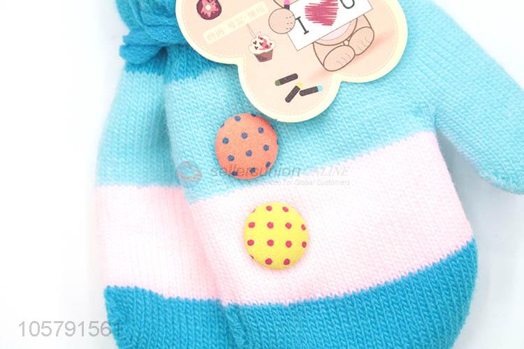 Good Sale Colorful Knitted Warm Gloves With Rope For Children