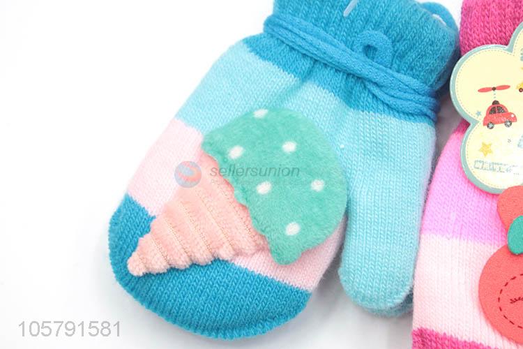 Hot Sale Cartoon Design Knitted Warm Gloves With Rope