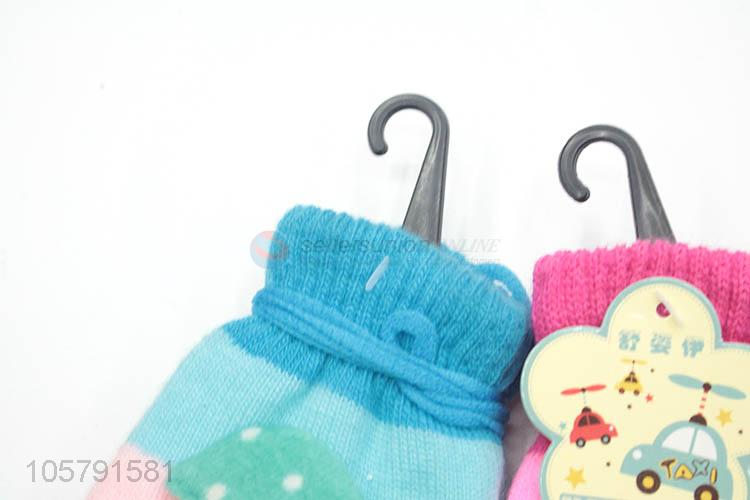 Hot Sale Cartoon Design Knitted Warm Gloves With Rope