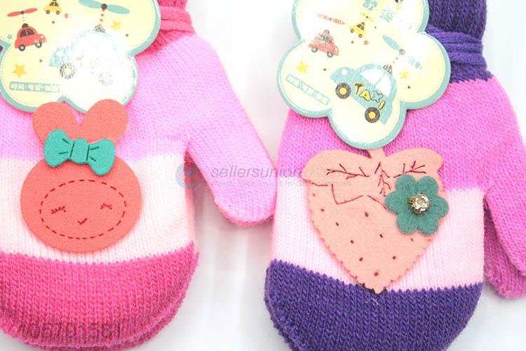 Hot Sale Cartoon Design Knitted Warm Gloves With Rope