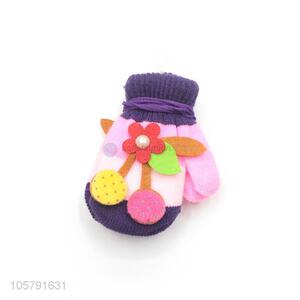 Hot Selling Applique Embroidery Warm Gloves With Rope For Children