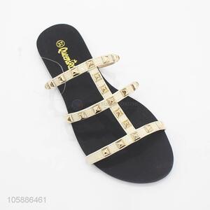 Hot selling ladies flat rivets slides upper dress slippers