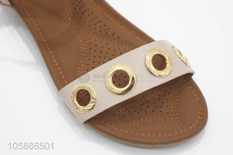 OEM factory fashion women pu leather flat sandals