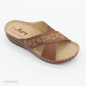 Manufacturer custom roman style women moccasin slope heel slippers