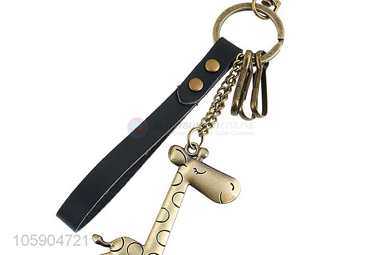 Popular design personalized alloy pendant retro giraffe leather key chain