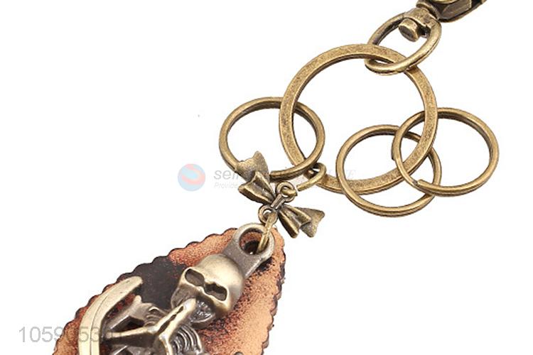 Cheap new leather key chain with retro skull charms